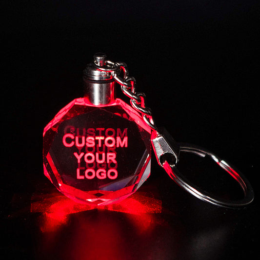 Octagon Crystal Glass Light-Up Keychain