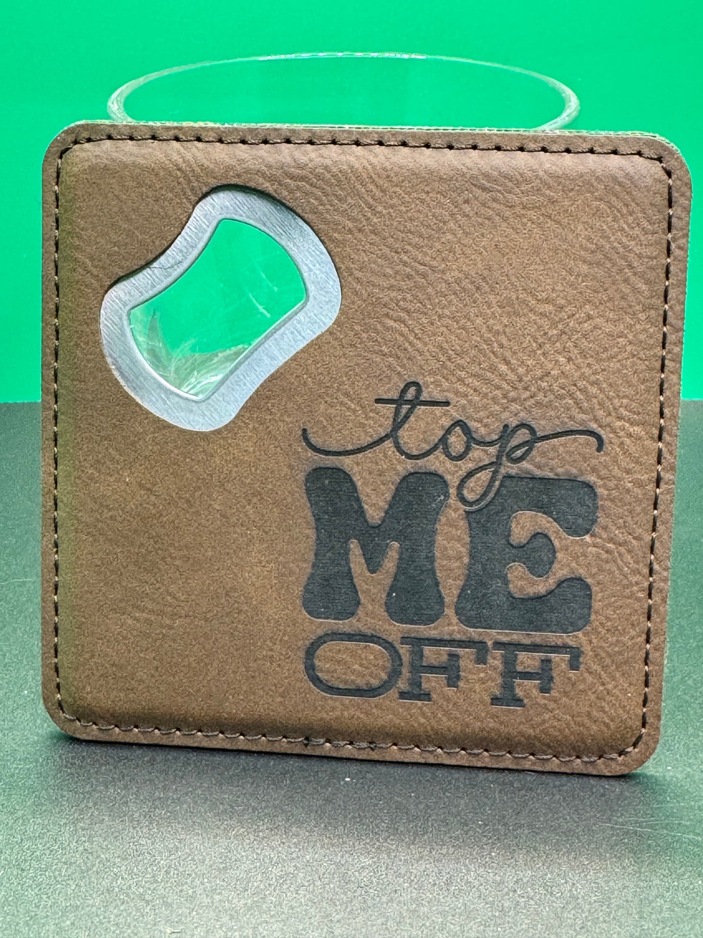 4" x 4" Leatherette Coaster Bottle Opener