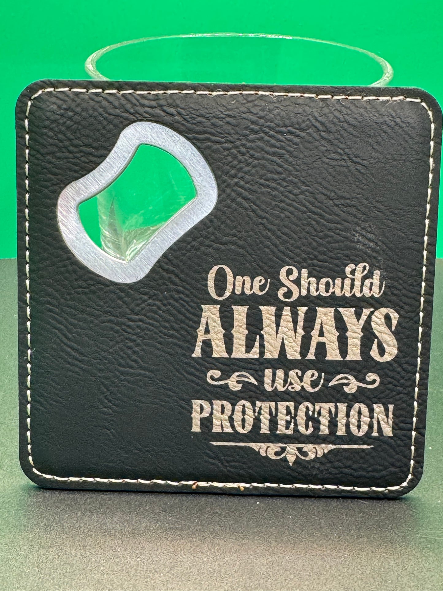 4" x 4" Leatherette Coaster Bottle Opener