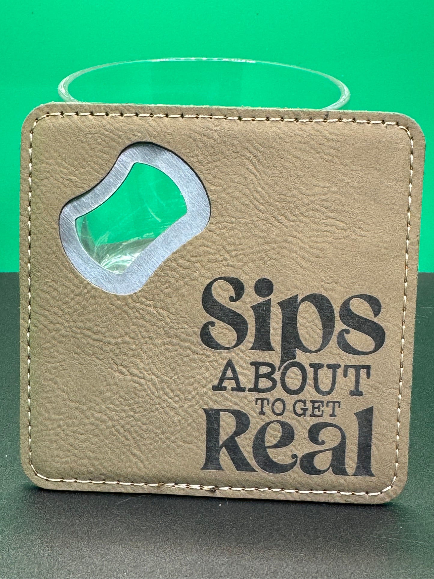 4" x 4" Leatherette Coaster Bottle Opener