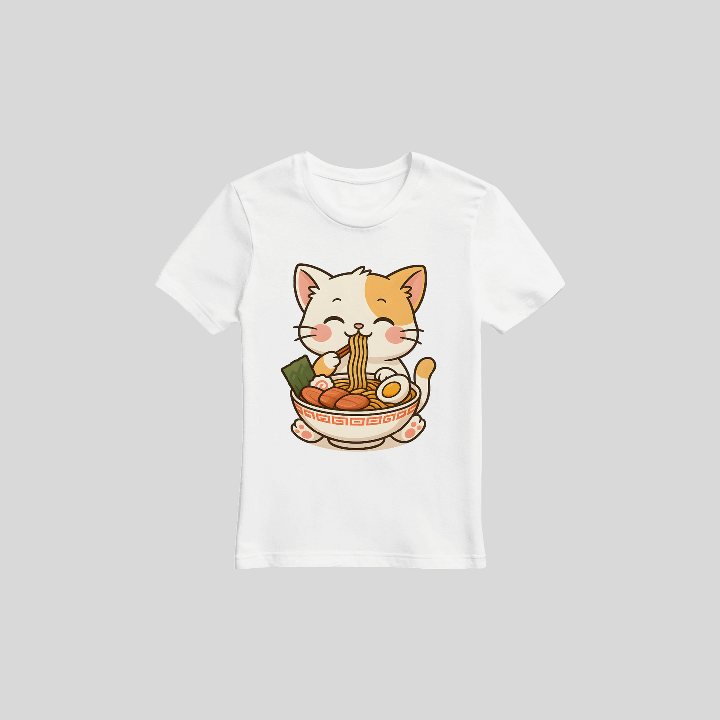Calico Cat Eating Ramen