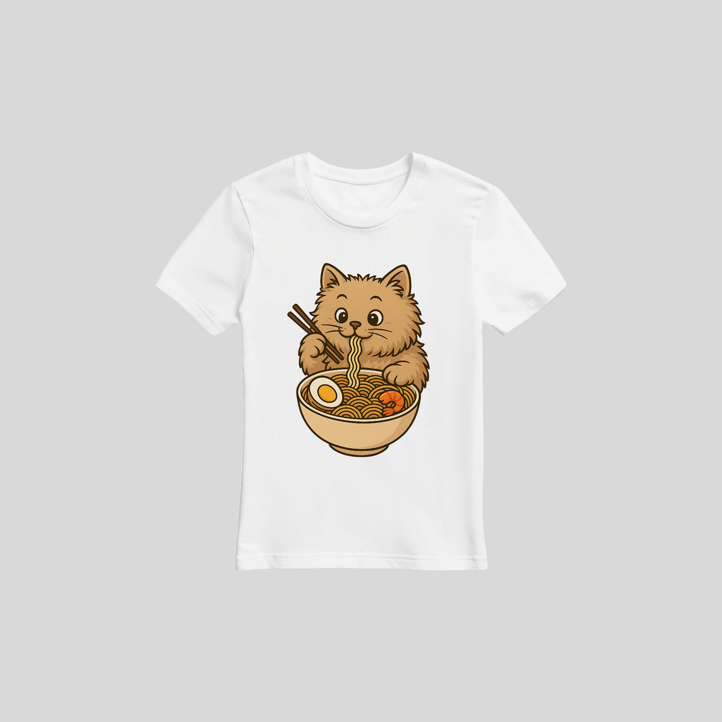 Fluffy Cat Eating Ramen