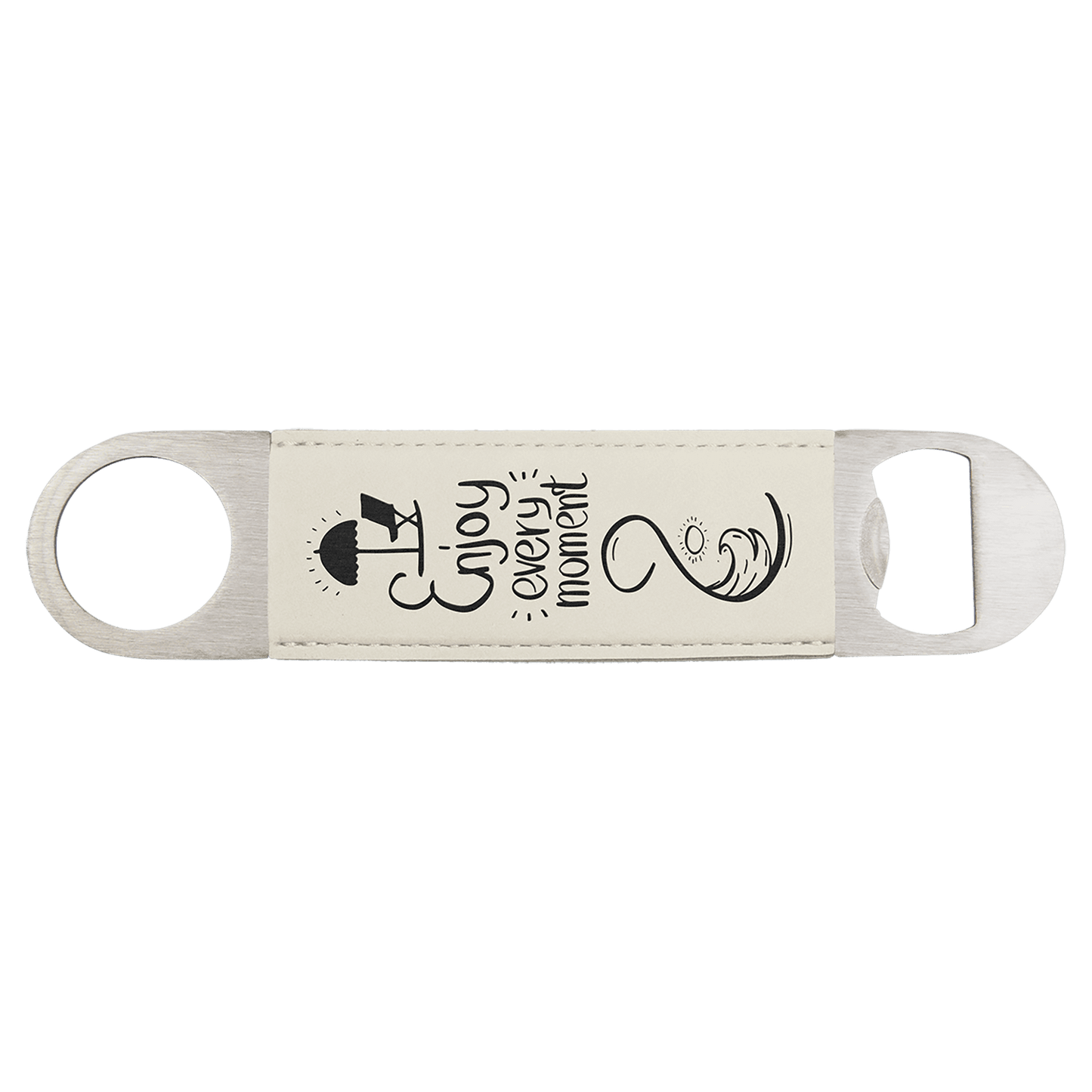 1.5" x 7" Stainless Steel Bottle Opener with Leatherette Sleeve