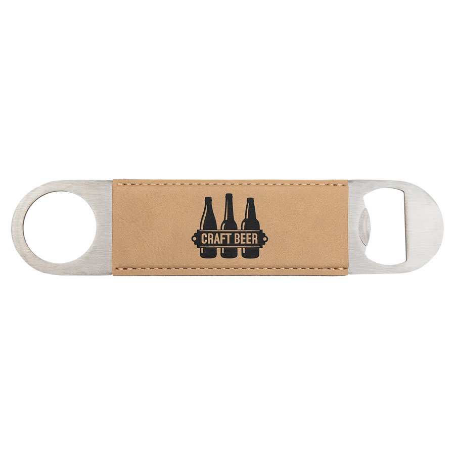 1.5" x 7" Stainless Steel Bottle Opener with Leatherette Sleeve