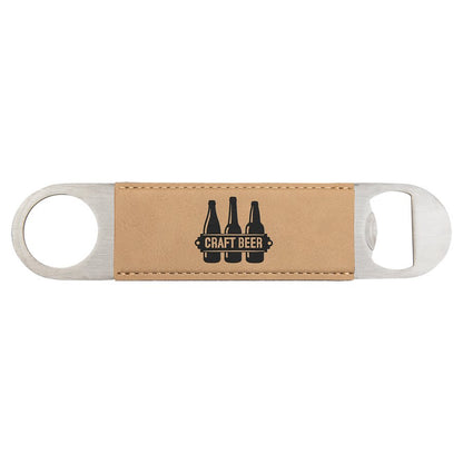 1.5" x 7" Stainless Steel Bottle Opener with Leatherette Sleeve