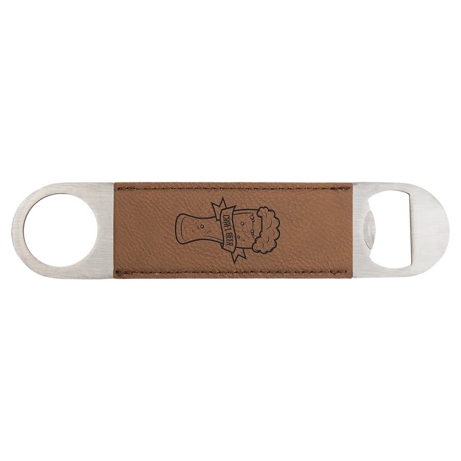 1.5" x 7" Stainless Steel Bottle Opener with Leatherette Sleeve