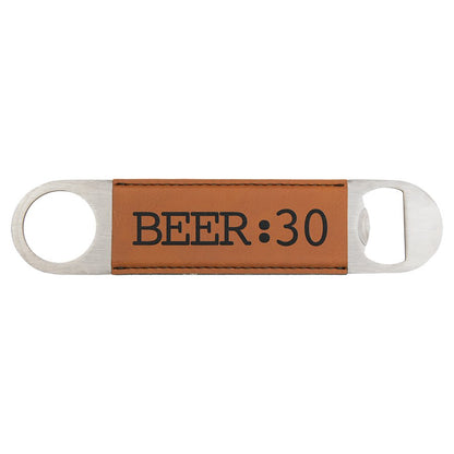 1.5" x 7" Stainless Steel Bottle Opener with Leatherette Sleeve