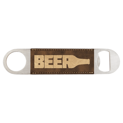 1.5" x 7" Stainless Steel Bottle Opener with Leatherette Sleeve